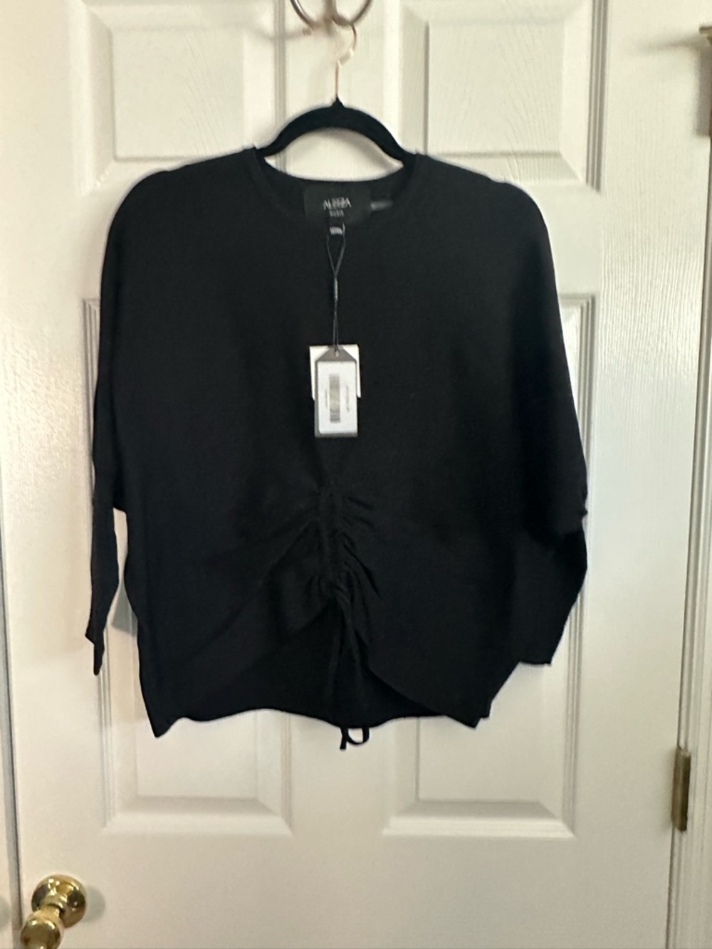 NWT Aleeza Paris Black Ruched Front Knit Top